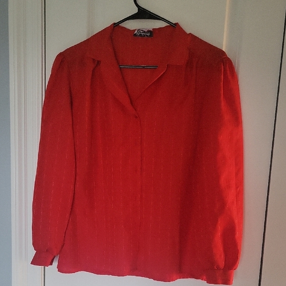 Rhapsody Red Relaxed Buttoned Blouse Vintage 80s - Picture 1 of 3